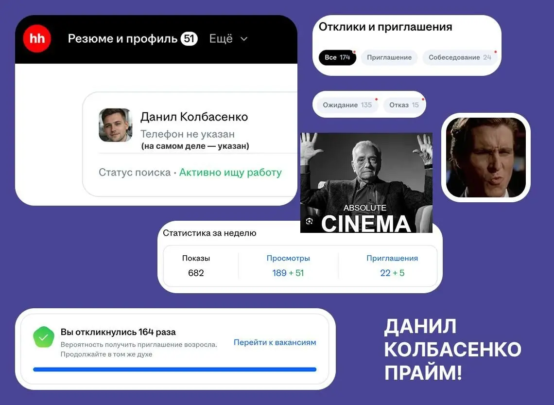 ДАНИЛ КОЛБАСЕНКО сможет найти работу за неделю) А ты? | Сетка — социальная сеть от hh.ru