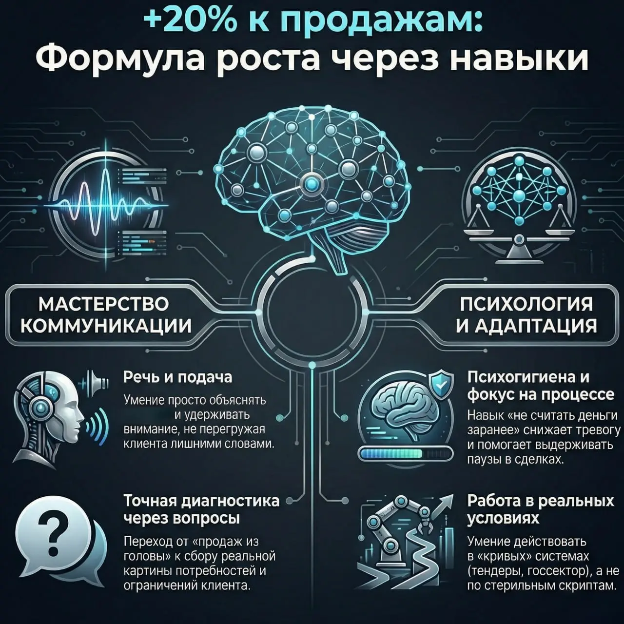 #PollRecap
КАКОЙ ОДИН НАВЫК ДАЁТ +20% К ПРОДАЖАМ
Мы спросили в Сетке: какой один навык в продажах, если прокачать его до автоматизма, дал бы +20% к результату уже в этом квартале | Сетка — социальная сеть от hh.ru