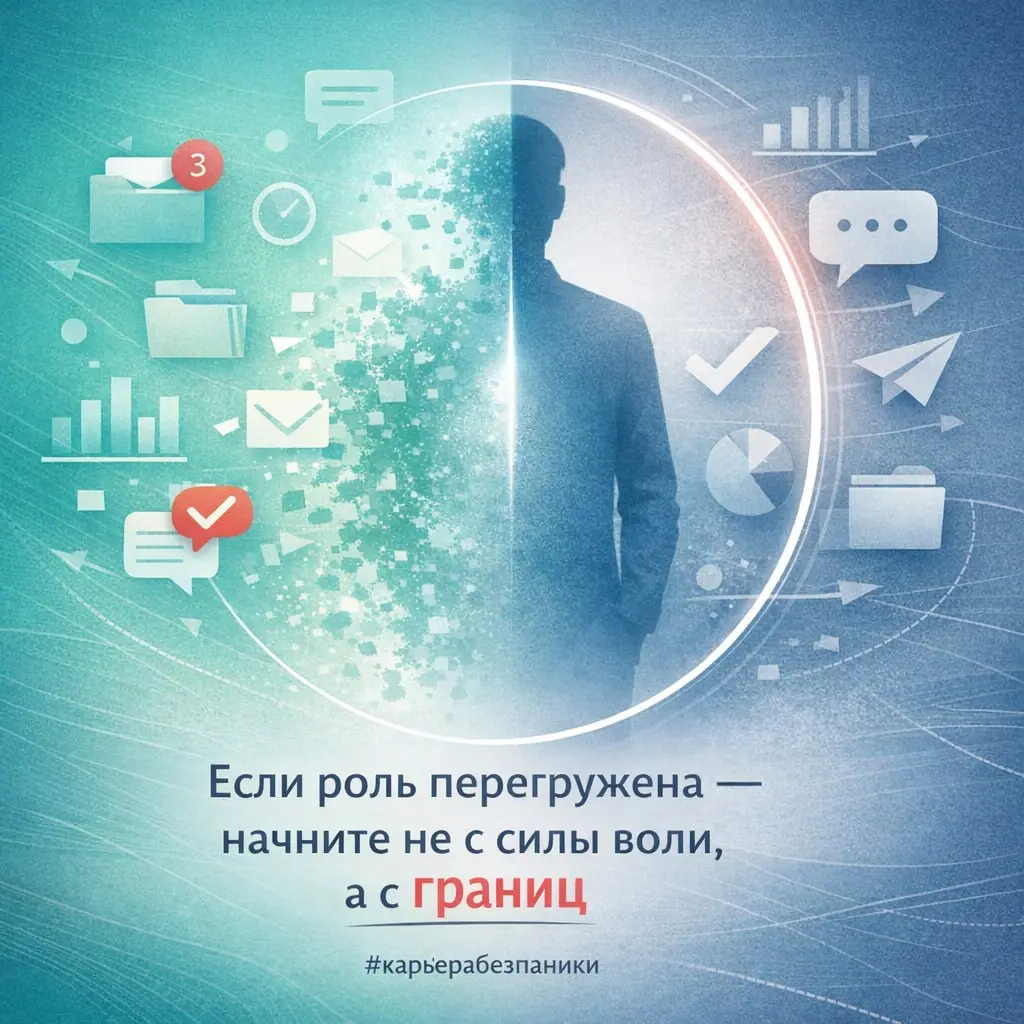 Если роль перегружена — начните не с силы воли, а с границ
Мы всю неделю говорили про руководителей: перегрузка стала фоном, уверенность не спасает от истощения, а «держаться» часто выглядит нормально... | Сетка — социальная сеть от hh.ru