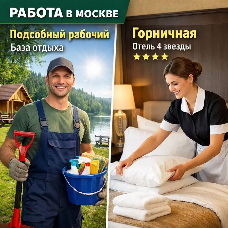 ПОДСОБНЫЙ РАБОЧИЙ (БАЗА ОТДЫХА), ГОРНИЧНАЯ (ОТЕЛЬ 4 ЗВЕЗДЫ)
От 360₽/ч
Прямой работодатель
• Москва
• Клининг и бытовые услуги
• +79165952245
Jober - удобный mini app с быстрым доступом к вакансиям
В э... | Сетка — социальная сеть от hh.ru