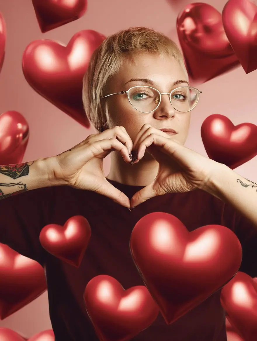 #телеграм #telegram #нейросеть #ai #фотография #промт #gpt #nanobanana #reve  
На день всех ❤️ ловите промт для ваших селфи:  
Make a portrait of this person in a dark red t-shirt making a heart with ... | Сетка — социальная сеть от hh.ru