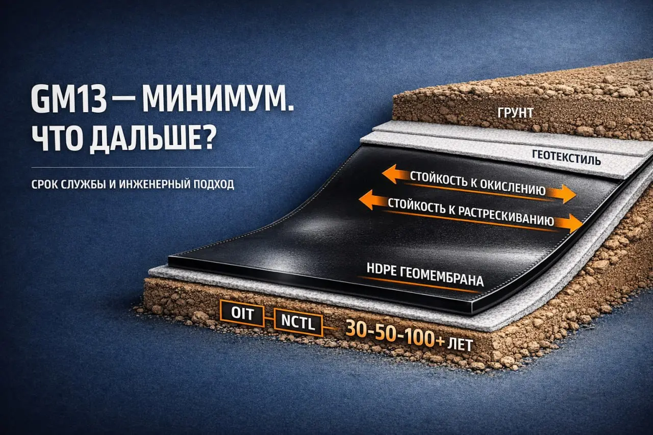 GM13 — это минимум. А что дальше?
В России большинство ТЗ на геомембраны формулируются просто: «ПЭВП 1,5 мм по ГОСТ».
Толщина есть. Прочность есть. Формально — соответствие есть | Сетка — социальная сеть от hh.ru