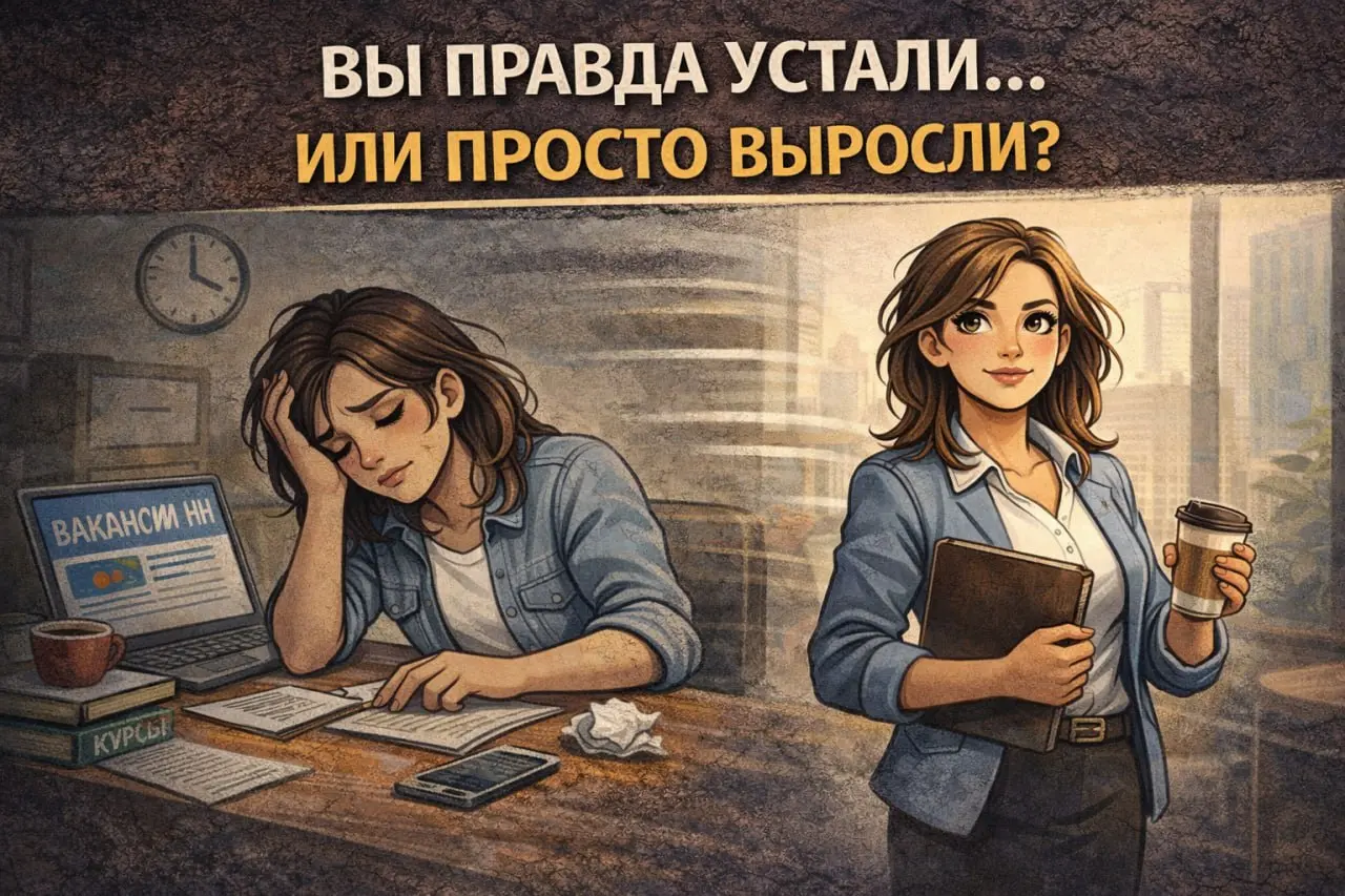 Вы правда устали… или просто выросли?
Очень часто нам кажется, что причина дискомфорта в работе, что стоит только сменить место, начальника или сферу деятельности, и станет легче, но в практике я всё ... | Сетка — социальная сеть от hh.ru