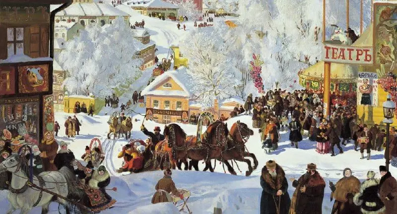 “Масленица”
Борис Кустодиев (1916)
В картине отразились зрелищность и красота народного русского праздника, символизирующего проводы долгой зимы | Сетка — социальная сеть от hh.ru