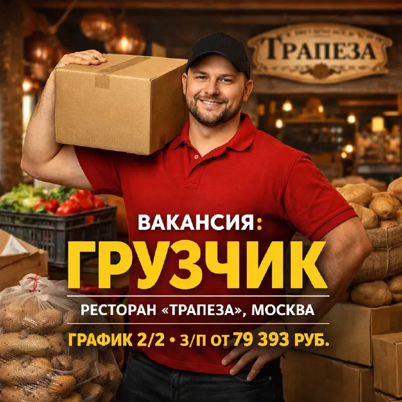 ГРУЗЧИК
От 79 393₽
ресторан «Трапеза»
• Москва, м. Кузнецкий Мост, ул. Неглинная, д. 14, стр | Сетка — социальная сеть от hh.ru