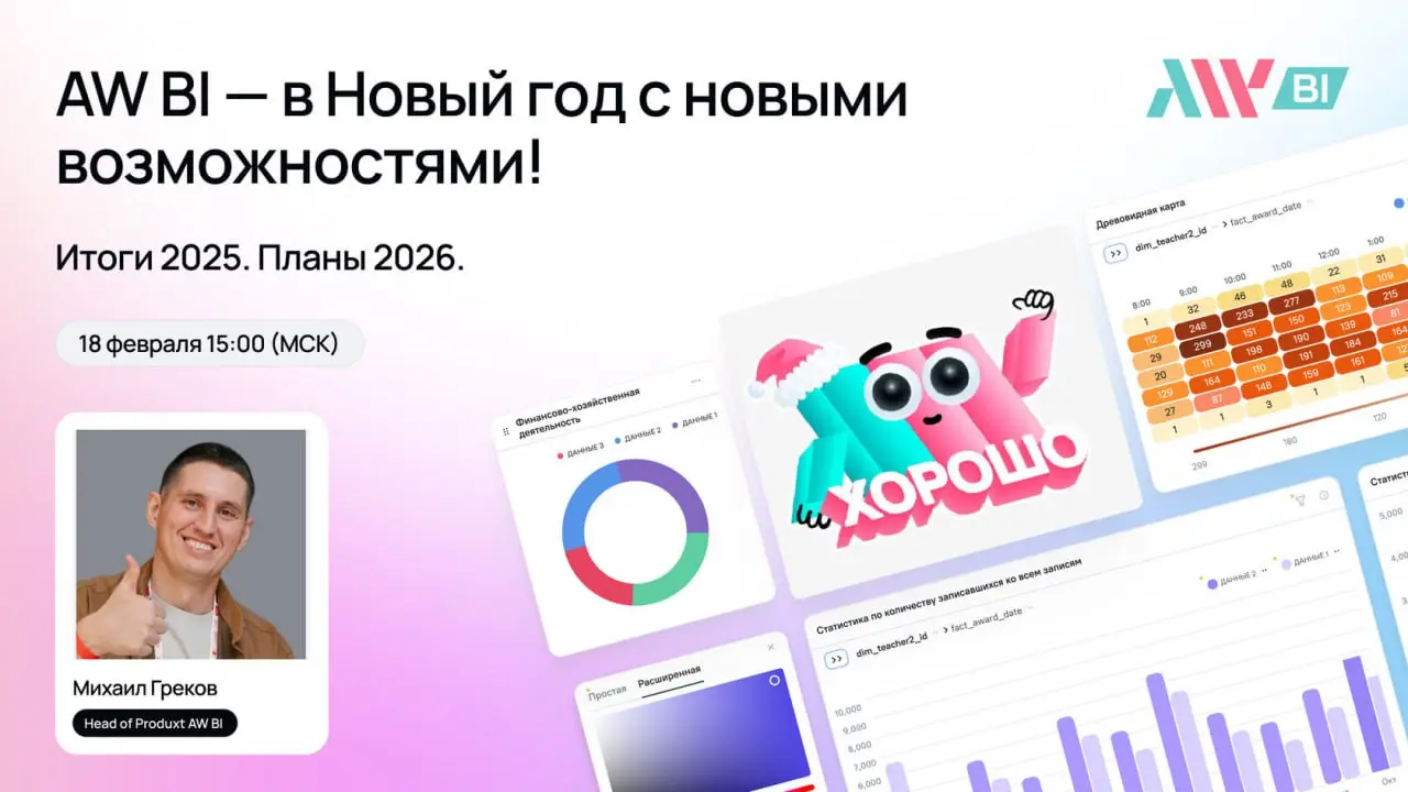 Прямой эфир с Михаилом Грековым:
AW BI – в новый год с новыми возможностями!
Итоги 2025. Планы 2026 | Сетка — социальная сеть от hh.ru