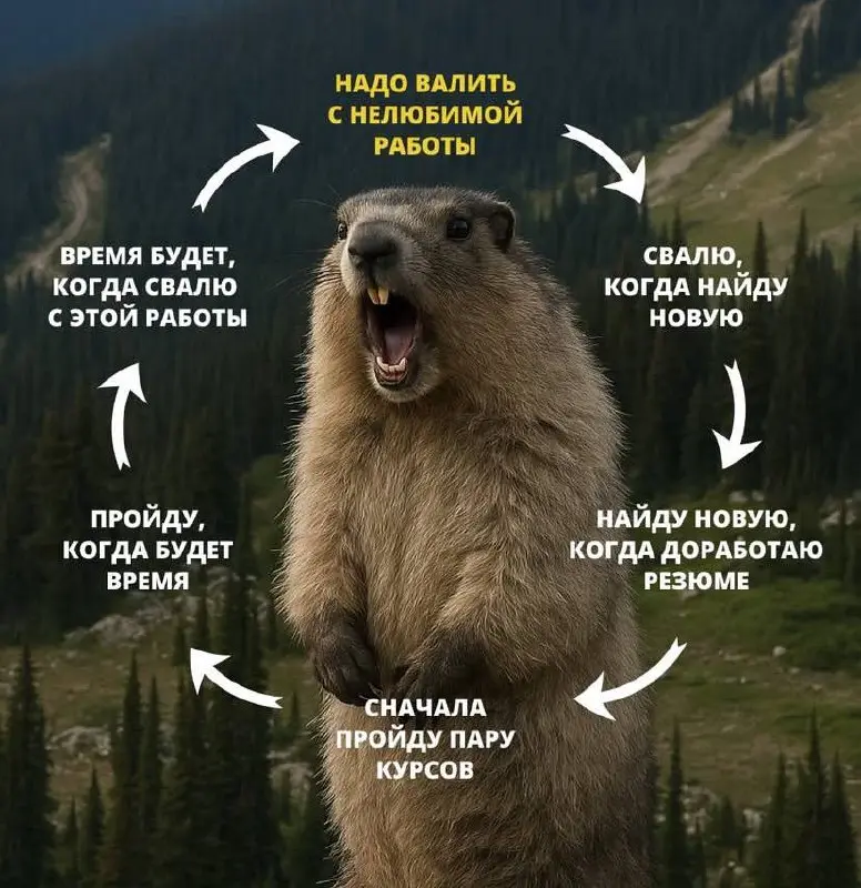 Были уже в этом круговороте?
Или вы еще там и не можете выйти? 
Тогда откройте карьерный бот и сделайте первый шаг.
Самое сложное просто начать. Ведь с этого начинается всё!
И да | Сетка — социальная сеть от hh.ru