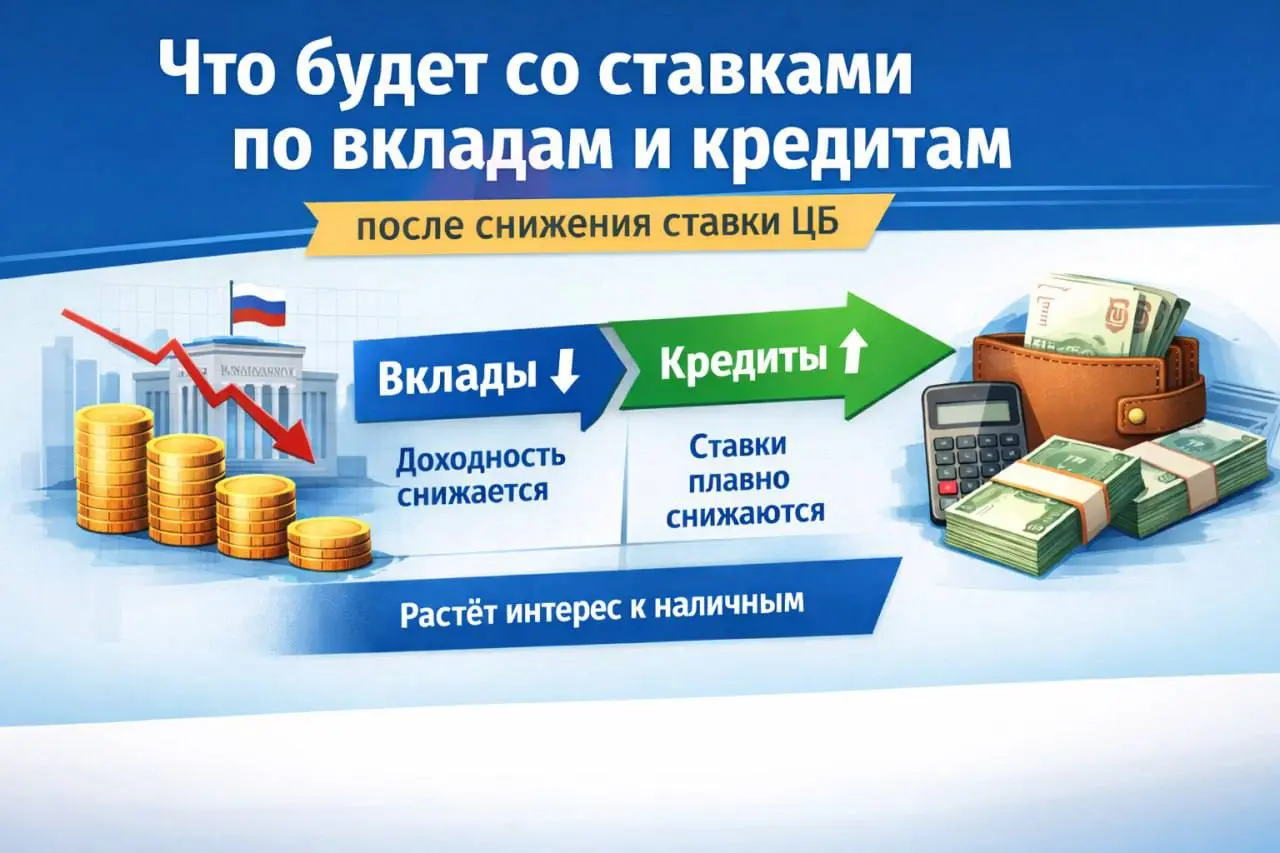 📉 Что будет со ставками по вкладам и кредитам после снижения ставки ЦБ
После того как Банк России снизил ключевую ставку с 16% до 15,5%, банки начали оперативно пересматривать условия по своим продукт... | Сетка — социальная сеть от hh.ru