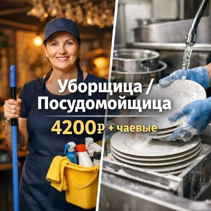 УБОРЩИЦА/ПОСУДОМОЙЩИЦА
От 4 200₽/смена
ресторан в центре города
• Москва, м | Сетка — социальная сеть от hh.ru
