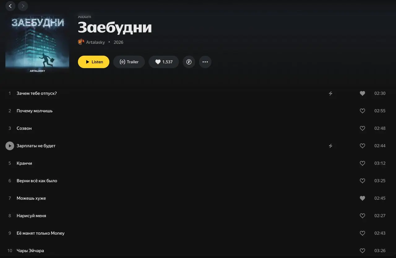 Выходные закончились, а отдохнуть, как всегда, не получилось. Работать не хочется… но надо 😅.
Принёс вам альбом с музыкой под стать понедельнику — с говорящим названием Заебудни | Сетка — социальная сеть от hh.ru