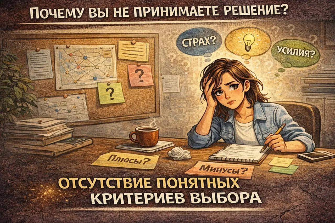Почему вы не принимаете решение?
РАСПРОСТРАНЕНО МНЕНИЕ, что люди не решаются на перемены из-за слабости или страха, но чаще всего причина гораздо прозаичнее - ОТСУТСТВИЕ ПОНЯТНЫХ КРИТЕРИЕВ ВЫБОРА | Сетка — социальная сеть от hh.ru