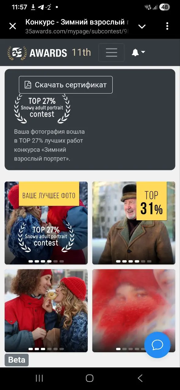Пока обрабатываю фотографии, покажу очередной результат. Топ 27% неплохо, почти четверть лучших работ | Сетка — социальная сеть от hh.ru