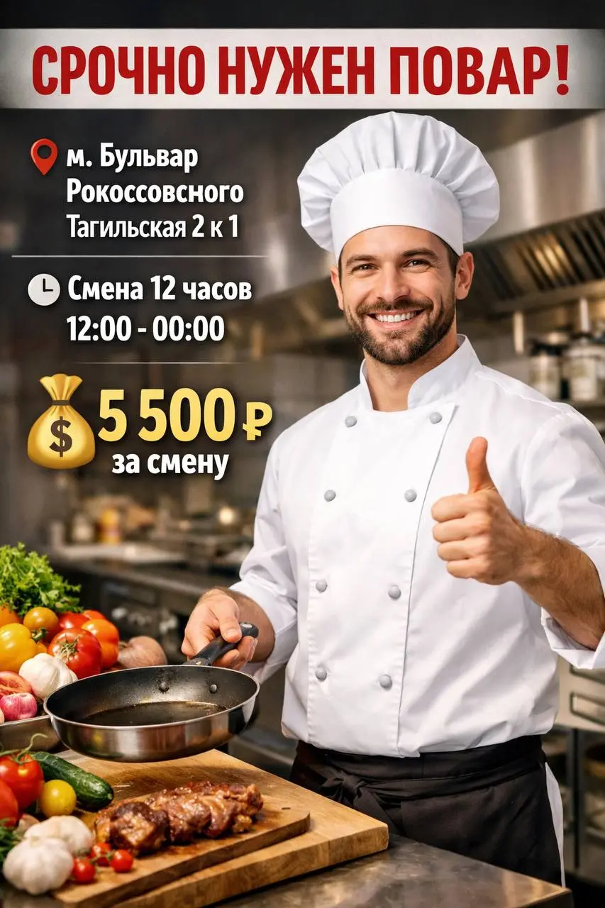 ПОВАР
От 5 500₽/смена
Прямой работодатель
• Москва, м | Сетка — социальная сеть от hh.ru