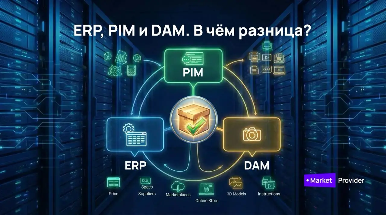 ERP, PIM и DAM в чём разница и зачем они нужны?
Три аббревиатуры, которые часто путают, хотя каждая решает свою задачу.
ERP про деньги и процессы внутри компании | Сетка — социальная сеть от hh.ru