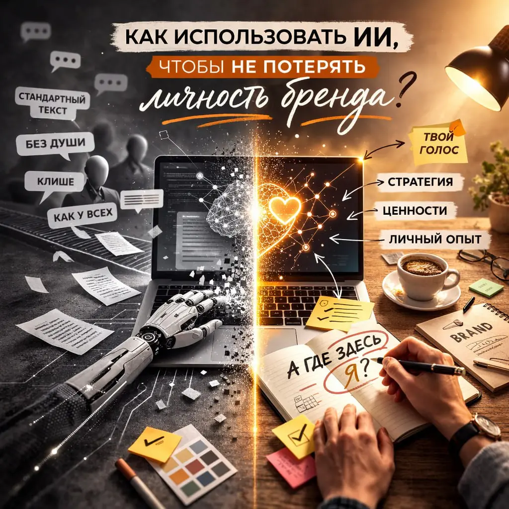 🤖 Как использовать ИИ, чтобы не потерять личность бренда?
Сейчас модно говорить: «Если ты не внедрил ИИ — ты отстал».
И вот маркетологи массово делегируют тексты нейросетям | Сетка — социальная сеть от hh.ru