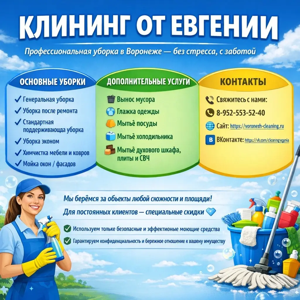 ВСЕ ВИДЫ КЛИНИНГА В ВОРОНЕЖЕ — ЧИСТОТА ПО ВЫГОДНЫМ ЦЕНАМ! | Сетка — социальная сеть от hh.ru