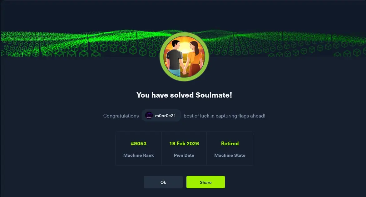 HTB Soulmate hints
1. Ищем интересный поддомен и эксплуатируем уязвимость в нем
2. При помощи веб-шелла попадаем на машину и ищем то, что поможет подключиться по ssh - берем user flag
3 | Сетка — социальная сеть от hh.ru