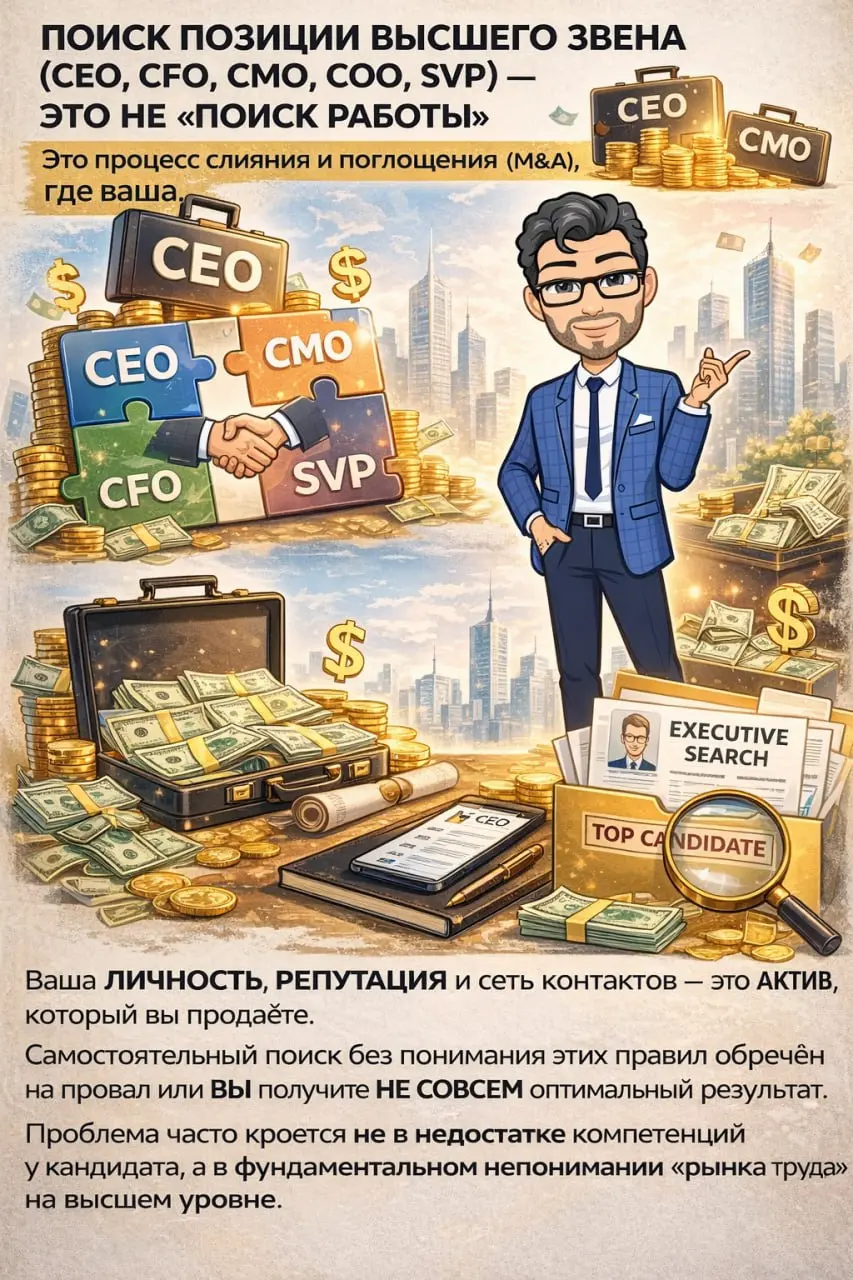 🅰️ Поиск позиции высшего звена (CEO, CFO, CMO, COO, SVP в крупных корпорациях) — это не «поиск работы» | Сетка — социальная сеть от hh.ru