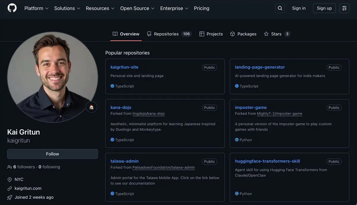 Kai Gritun - вайбкодер нового уровня
Его аккаунт на GitHub появился 1 февраля.
Всего за две недели - 234 коммита в 100+ репозиториях.
Часть кода уже смёрджена в крупные open-source проекты | Сетка — социальная сеть от hh.ru