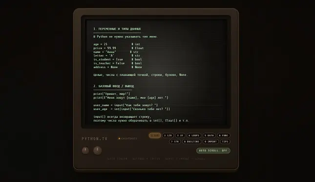 Шпаргалка по Python для начинающих в стиле ретро‑TV | Сетка — социальная сеть от hh.ru