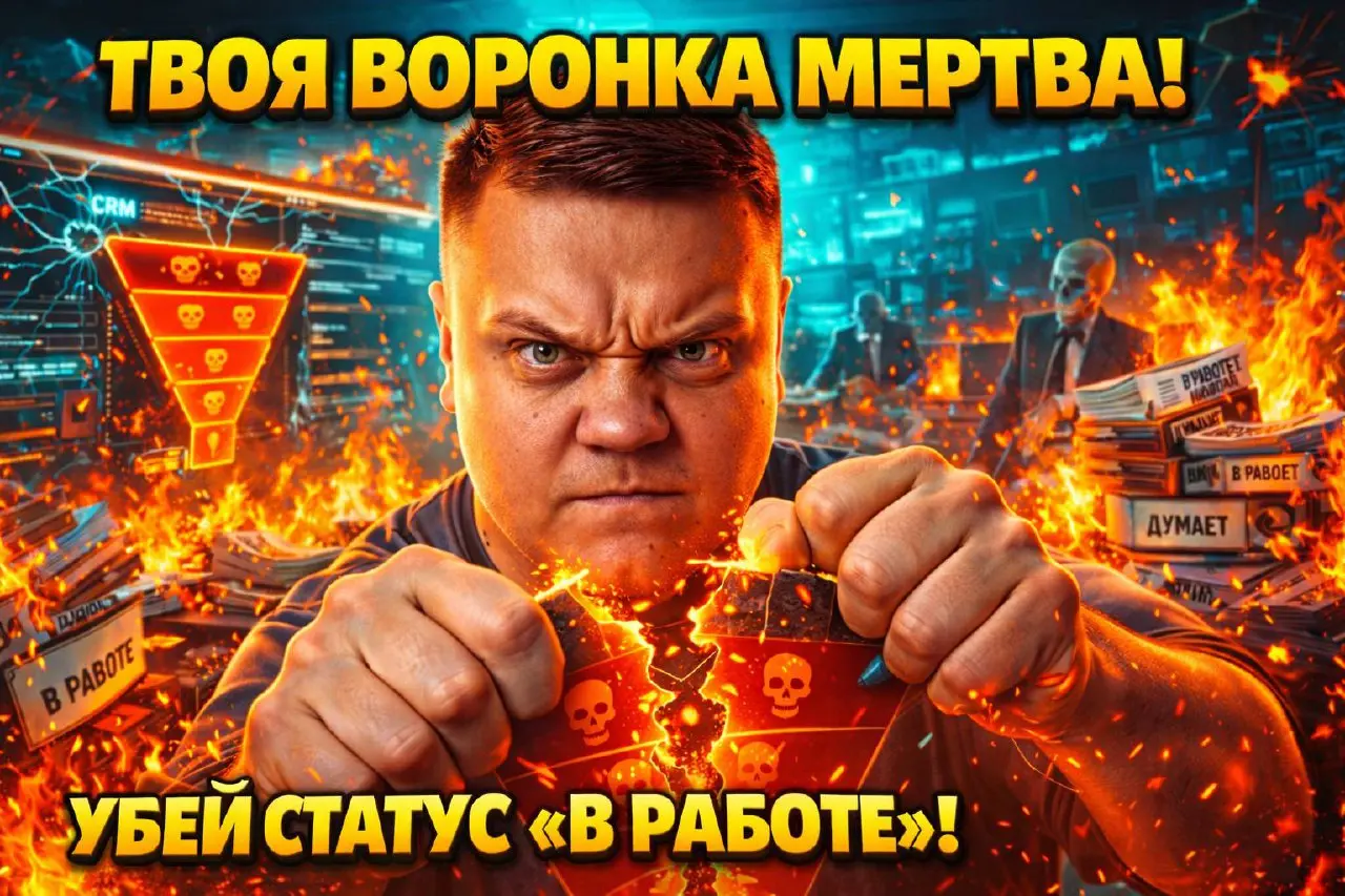Статусы "в работе" и "думает" - это кладбище ваших продаж.
Я никогда не перестану об этом писать.
Этапы воронки должны быть в завершенном виде.
Не "переговоры". Не "в работе". Не "думает" | Сетка — социальная сеть от hh.ru