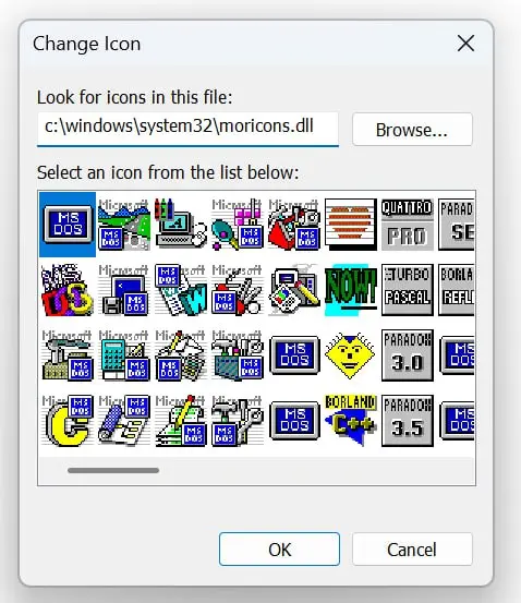Именно так и выглядит настоящий суровый ретровейв пополам с легаси: в Windows 11 по прежнему можно с лёгкостью найти иконки турбо паскаля, доса, wordperfect и прочего, вплоть до интерфейса в стиле Win... | Сетка — социальная сеть от hh.ru