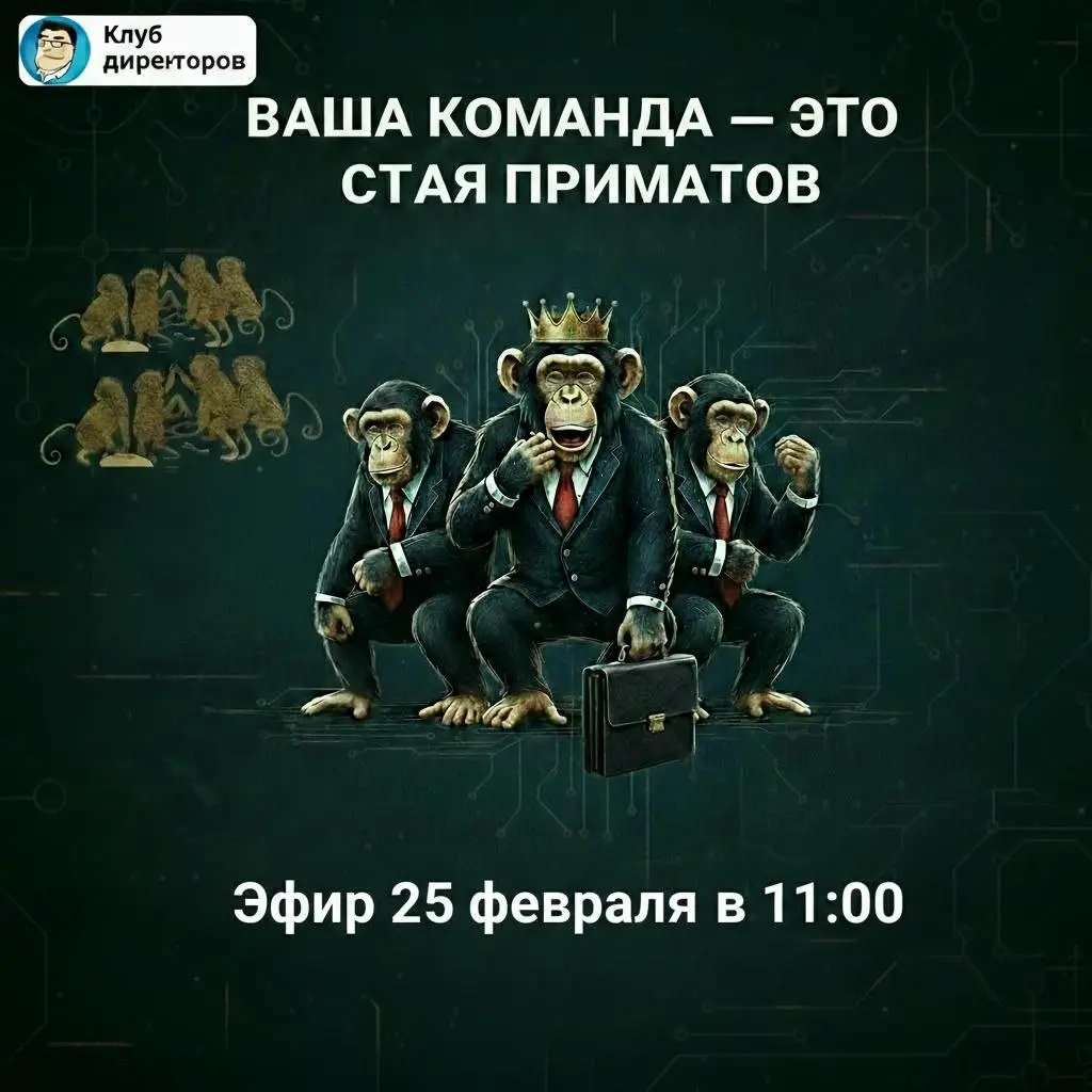 3️⃣2️⃣1️⃣1️⃣ Ваша команда — это стая приматов. И это не оскорбление.
Именно так работает биология управления, которую никто не преподаёт на MBA | Сетка — социальная сеть от hh.ru