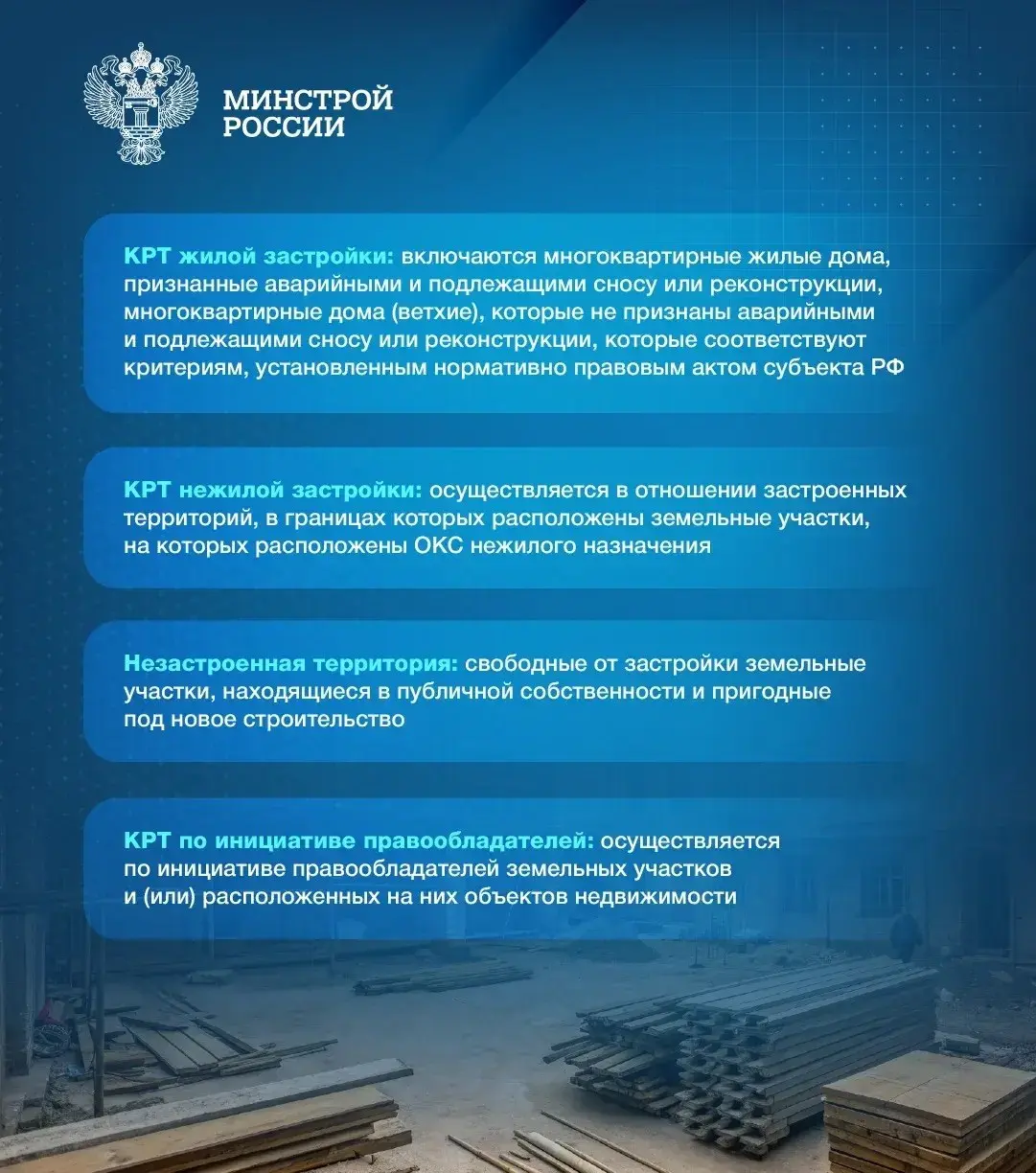 Программа комплексного развития территорий (КРТ) реализуется в России с 2020 года
🏥 Механизм позволяет эффективно вовлекать в оборот неиспользуемые территории, а также переселять граждан из аварийного... | Сетка — социальная сеть от hh.ru