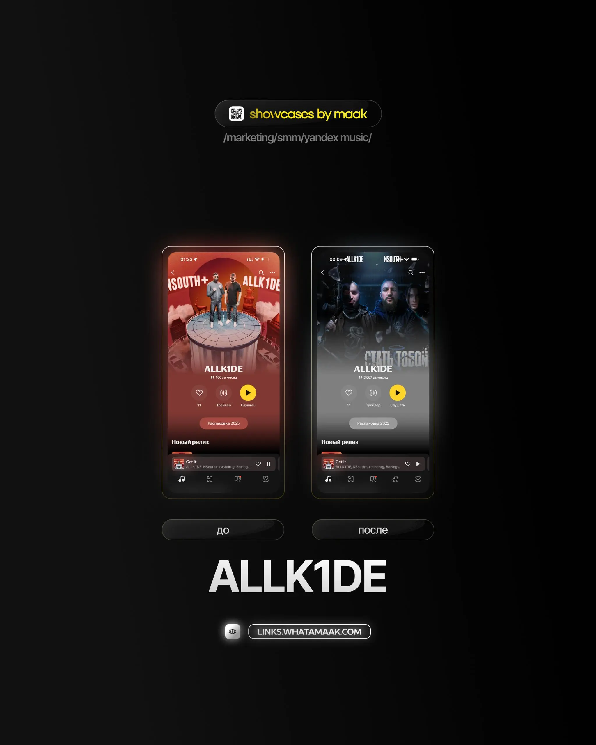 📱 #case — Продвижение в Яндекс Музыке
❤️ Для кого?
ALLK1DE
🔼 Что было сделано?
Комплексное продвижение трека с целью увеличения прослушиваний и вовлеченности
🛒Заказать
🔍Другие услуги
ℹ️#яндексмузыка #... | Сетка — социальная сеть от hh.ru