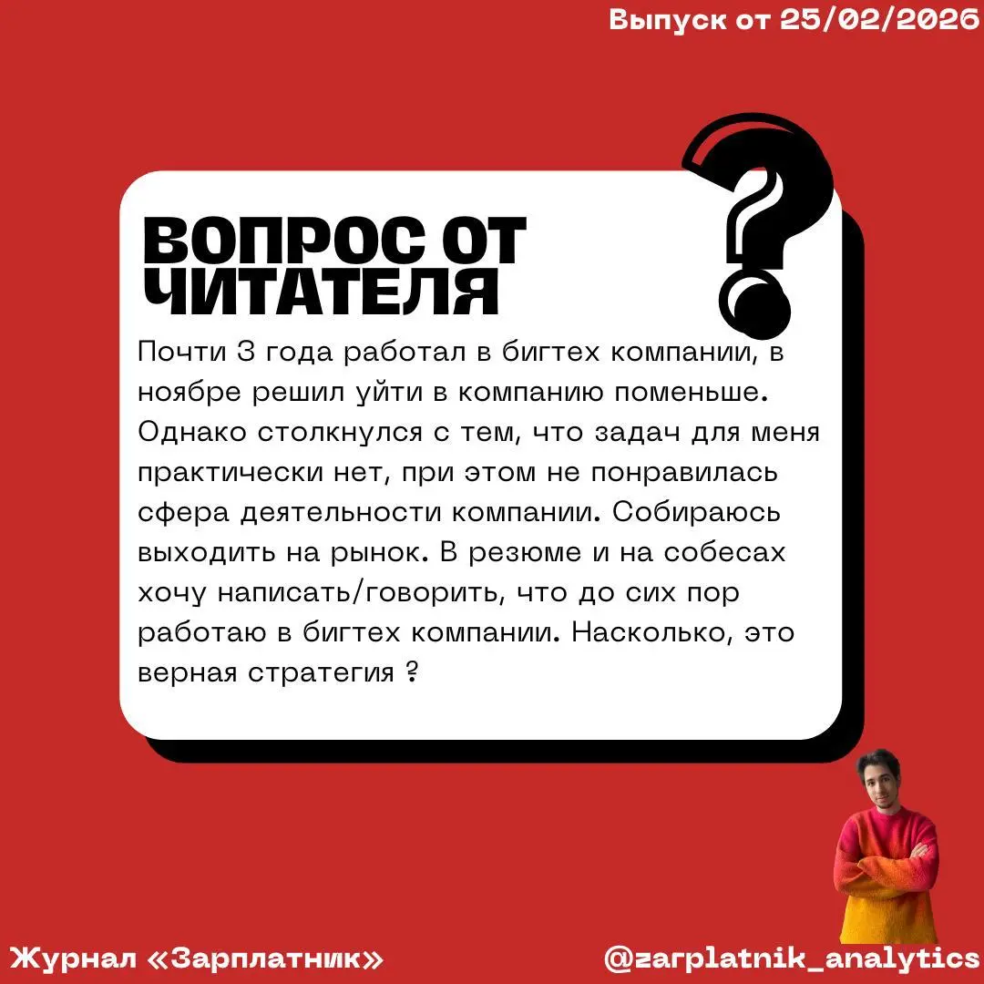 💰 Вопрос от читателя, выпуск #64
В этой рубрике можно анонимно задать вопрос через форму, по желанию описав свой бэкграунд, а на вопрос ответят другие читали в комментариях
Пишите в комментариях, что ... | Сетка — социальная сеть от hh.ru