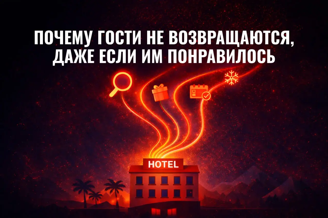 Почему гости не возвращаются, даже если им понравилось.
У отеля может быть хороший сервис, нормальные цены и положительные отзывы.
Но доля повторных бронирований всё равно остаётся низкой | Сетка — социальная сеть от hh.ru