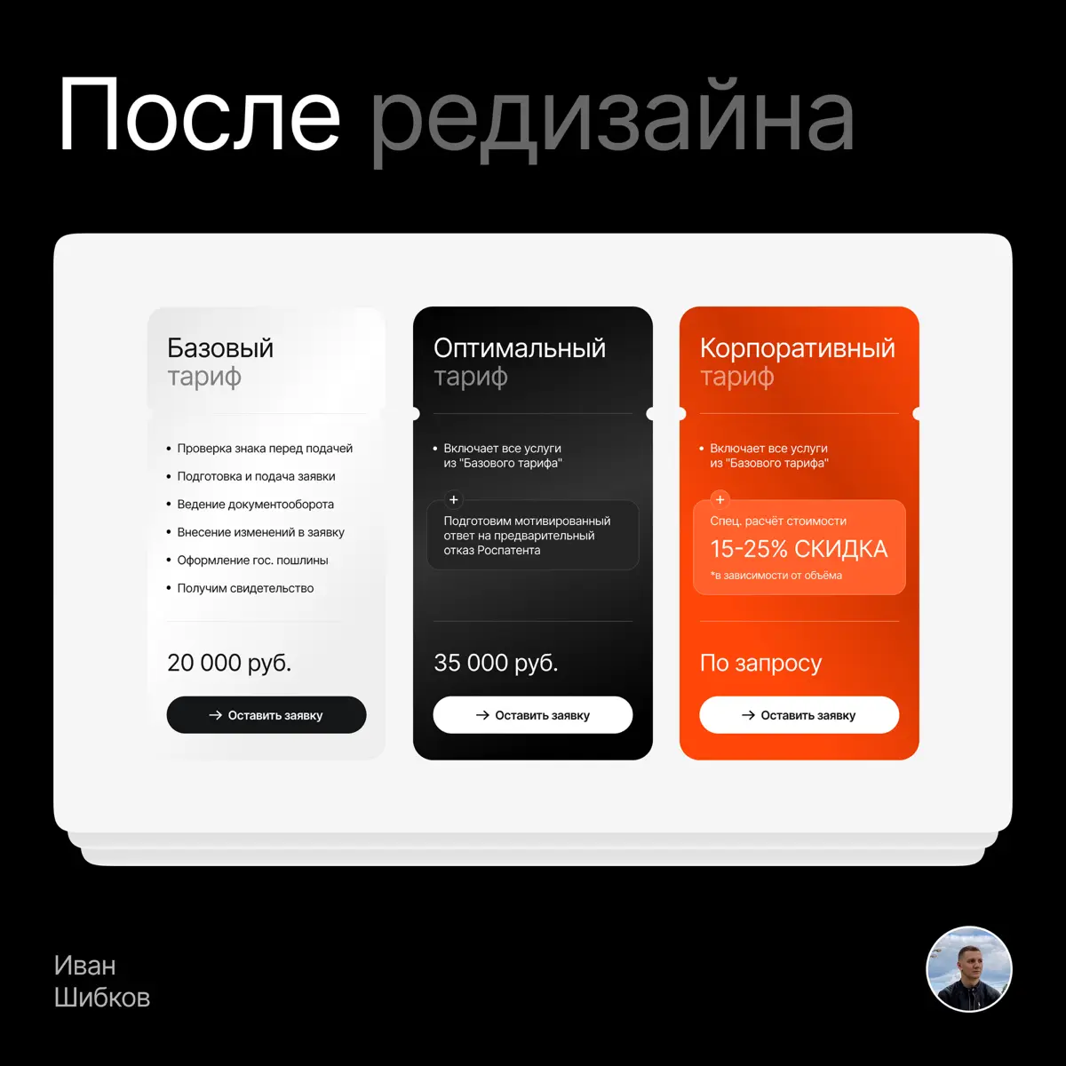 Иногда приходят такие заказы как редизайн одного блока
Арина, которая занимается юридической защитой интеллектуальных прав обратилась ко мне за редизайном блока с тарифами на ее сайте | Сетка — социальная сеть от hh.ru