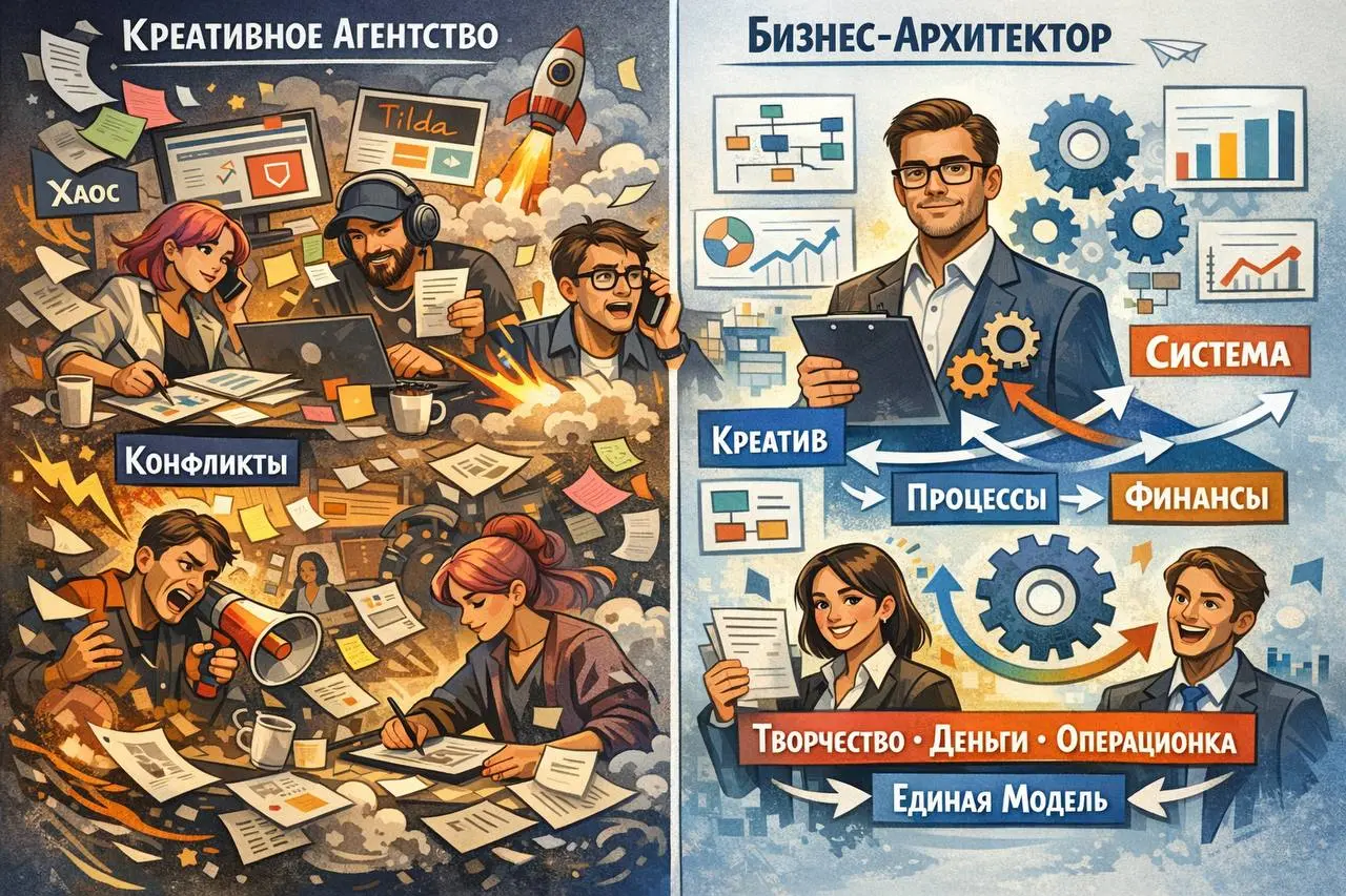 Не так давно был на аудите бизнес‑процессов в одном из креативных агентств, которое ведёт контент в e‑com: маркетплейсы, сайты на Tilda, воронки, визуал — всё как мы любим | Сетка — социальная сеть от hh.ru