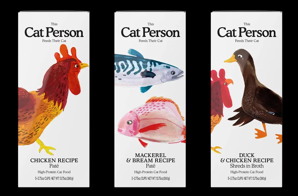 Дизайн упаковки Cat Person строится на внимании к деталям. Логотип выполнен классической антиквой Cooper: лигатура «Ca» обыгрывает форму кошачьего хвоста | Сетка — социальная сеть от hh.ru