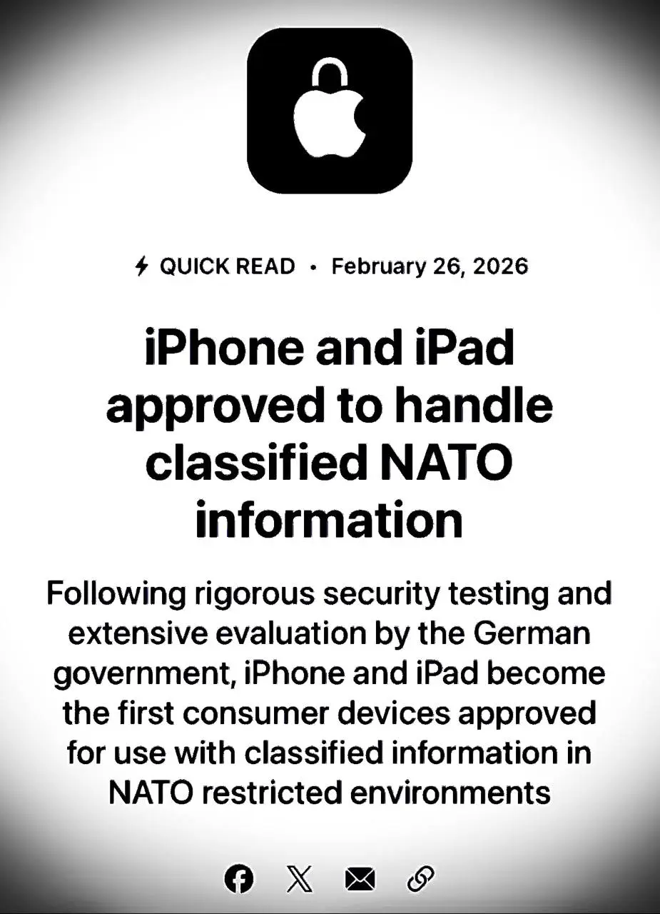 iPhone и iPad на iOS 26 / iPadOS 26 получили допуск для работы с данными уровня NATO Restricted во всех странах альянса.
Т.е | Сетка — социальная сеть от hh.ru