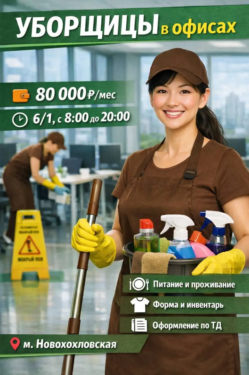 УБОРЩИЦА В ОФИСНЫЕ ЗДАНИЯ
От 3 200₽/смена
прямой работодатель
• Москва, м | Сетка — социальная сеть от hh.ru