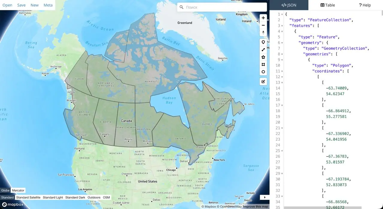 Хорошо, что я не стал править геозоны почти месяц назад. За это время mapbox обновил geojson.io. Появились слои и теперь можно удалять группы точек без поломки геометрии | Сетка — социальная сеть от hh.ru