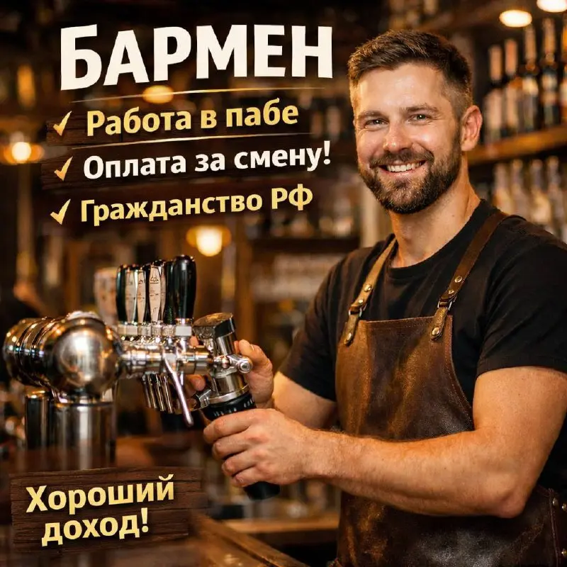 БАРМЕН
4 000₽/смена - 5 000₽/смена
Пивной бар 7 ПЯТНИЦ
• Москва
• Рестораны/Кафе
• 89646459030
В этом посте были ссылки, но мы их удалили по правилам Сетки | Сетка — социальная сеть от hh.ru