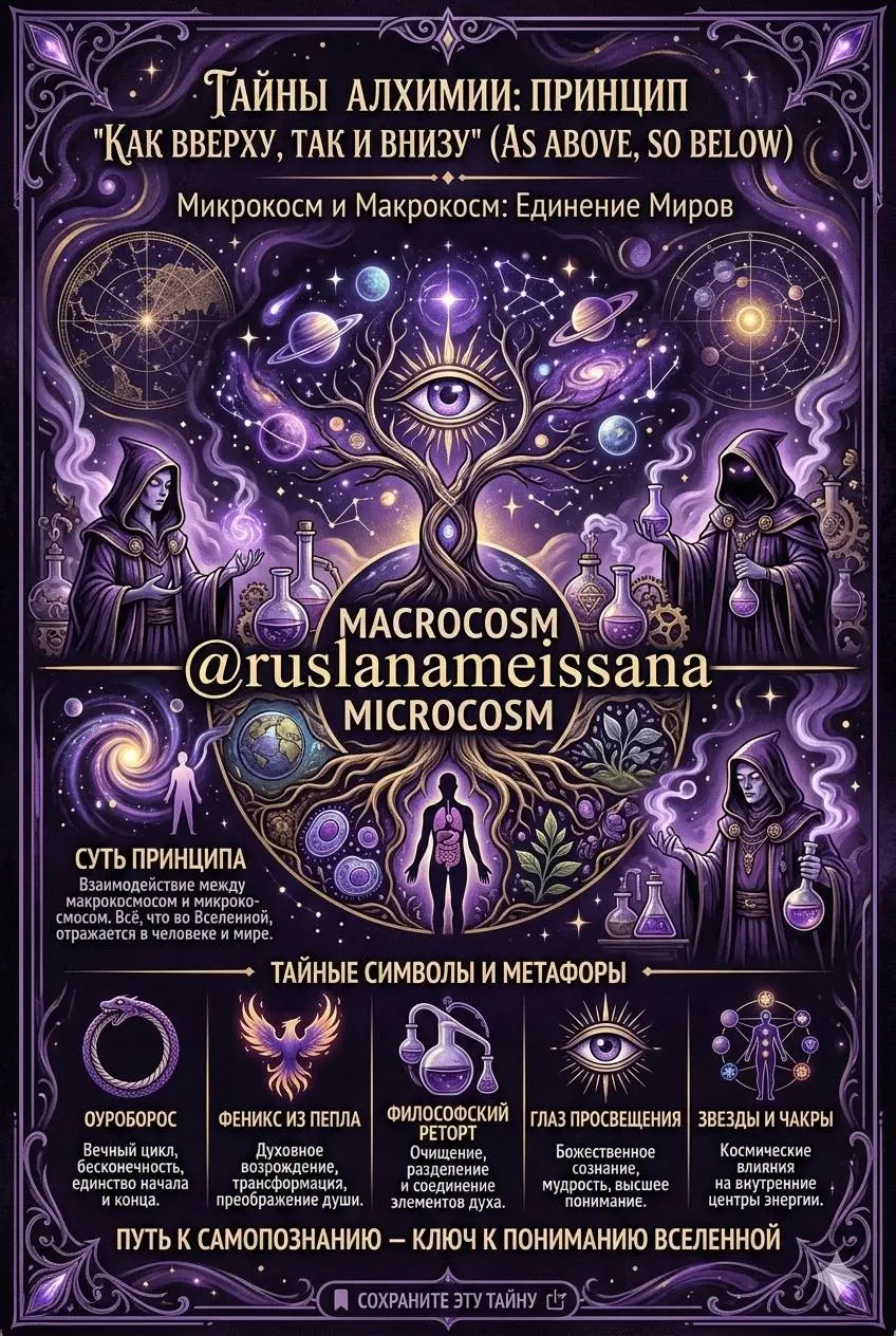 🌌 Тайны алхимии: «Как вверху, так и внизу»
Всё, что происходит в огромном Космосе (Макрокосм), отражается внутри каждого из нас (Микрокосм) | Сетка — социальная сеть от hh.ru