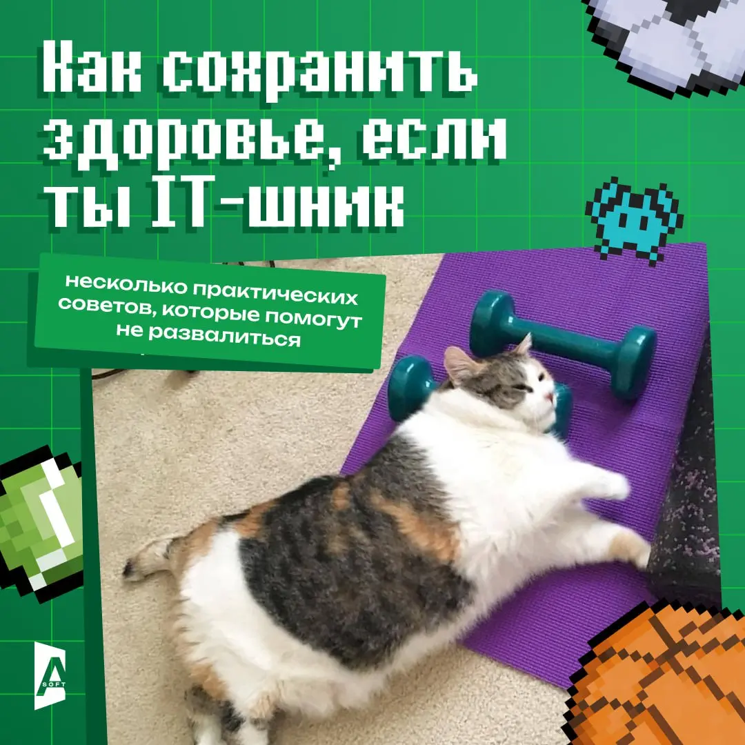 IT-специалист = сидячий образ жизни. Как не развалиться к 30 годам? 🦴💻
Мы проводим за монитором по 10–12 часов в день: код, митинги, снова код, а в перерыве — листаем ленту в телефоне | Сетка — социальная сеть от hh.ru