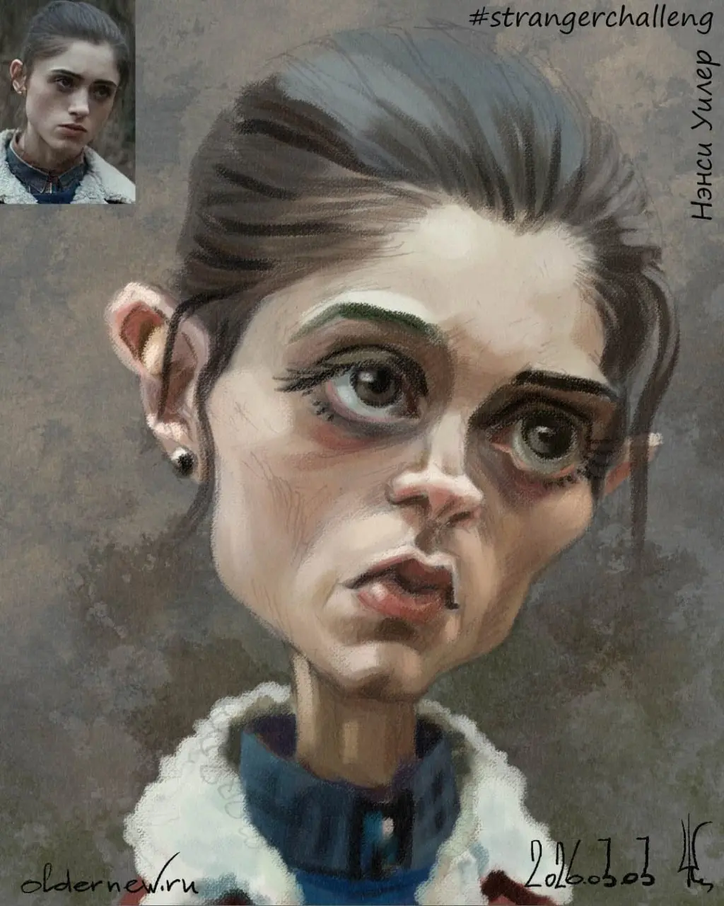 11 — Нэнси Уилер из вселенной "Очень странные дела".
В исполнении Наталия Дайер (Natalia Danielle Dyer).
Для марафона #strangerchalleng от @butovart
 | Сетка — социальная сеть от hh.ru