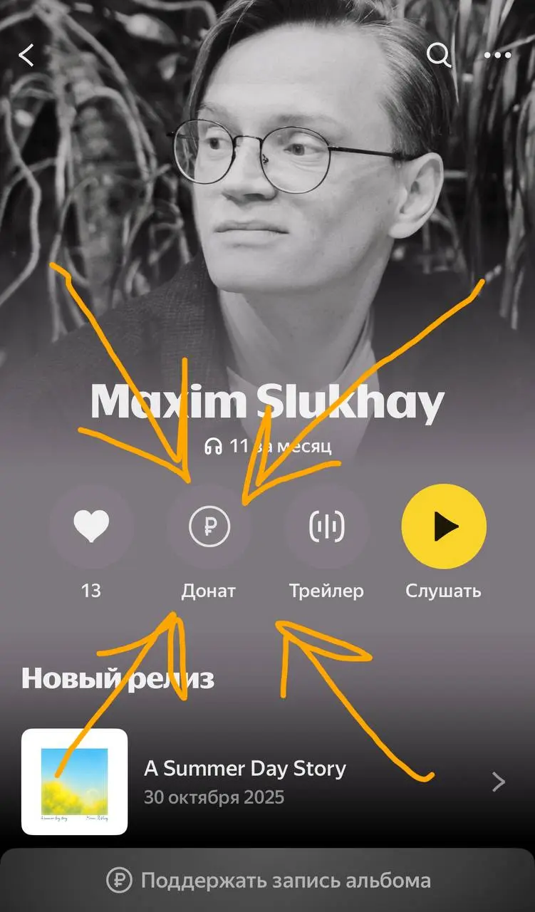 Дорогие 11 слушатели этого месяца и все сочувствующие! Спешу поделиться важной информацией!
Я подключил опцию «Донат» в Яндекс Музыке, и теперь вы можете подкинуть копеечку на запись нового мини-альбо... | Сетка — социальная сеть от hh.ru