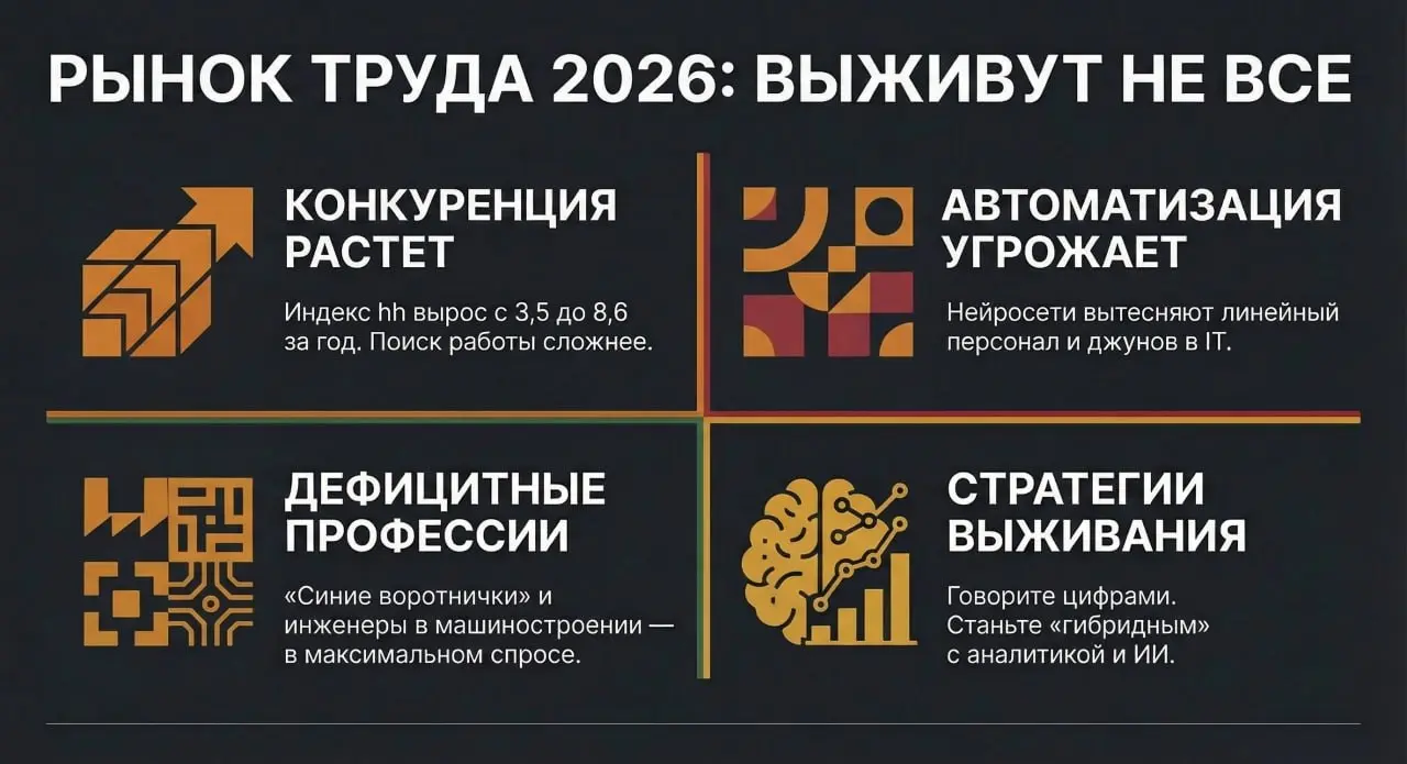 Рынок труда 2026: выживут не все
Разобрал ситуацию. Цифры не врут | Сетка — социальная сеть от hh.ru
