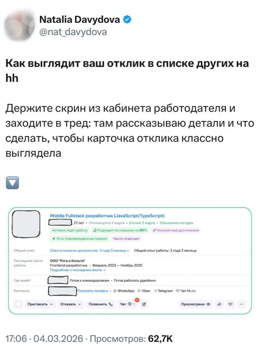Эйчар показала, как на самом деле выглядят отклики соискателей у них в кабинете: рядом с каждым резюме отображаются специальные маркеры | Сетка — социальная сеть от hh.ru