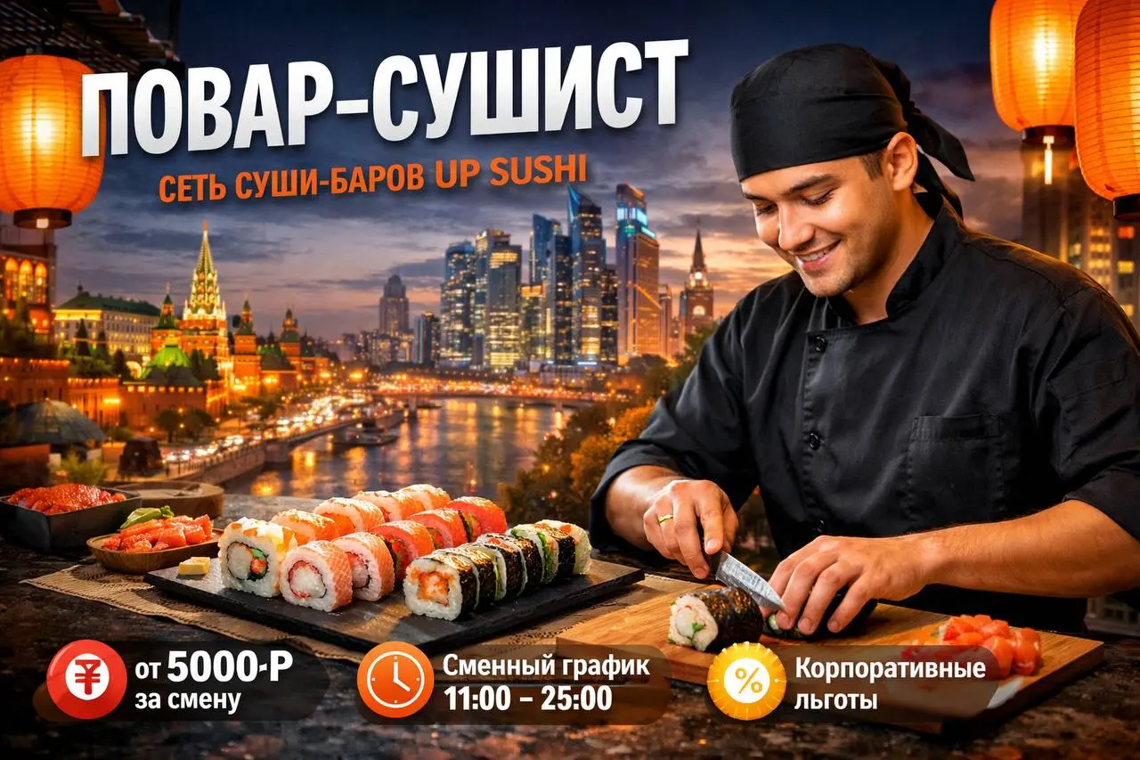 ПОВАР-СУШИСТ
От 5 000₽/смена
сеть суши-баров UP SUSHI
• Москва
• Рестораны/Кафе
• @Iambelova
В этом посте были ссылки, но мы их удалили по правилам Сетки | Сетка — социальная сеть от hh.ru