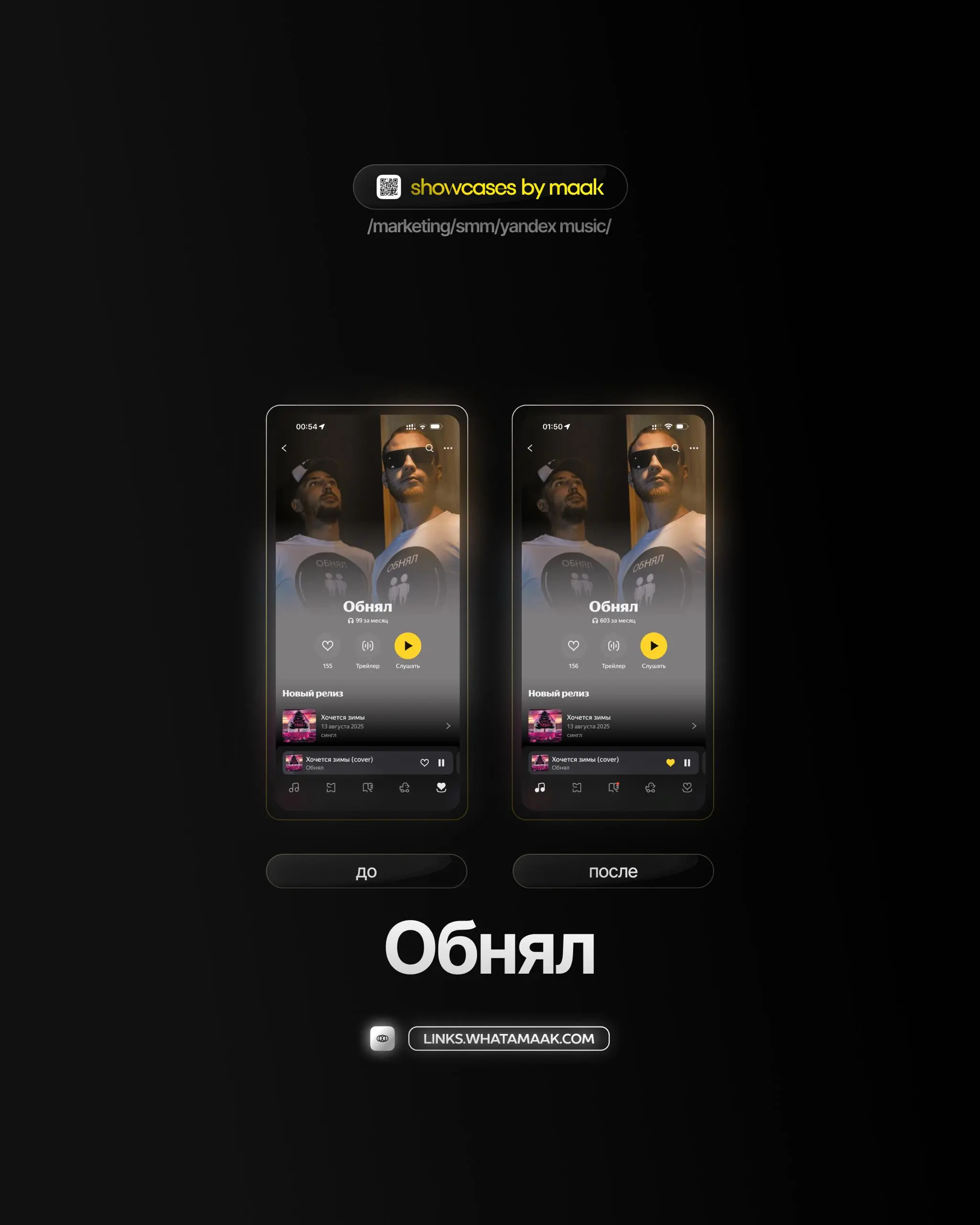 📱 #case — Продвижение в Яндекс Музыке
❤️ Для кого?
Обнял
🔼 Что было сделано?
Комплексное продвижение трека с целью увеличения прослушиваний и вовлеченности
🛒Заказать
🔍Другие услуги
ℹ️#яндексмузыка #ya... | Сетка — социальная сеть от hh.ru