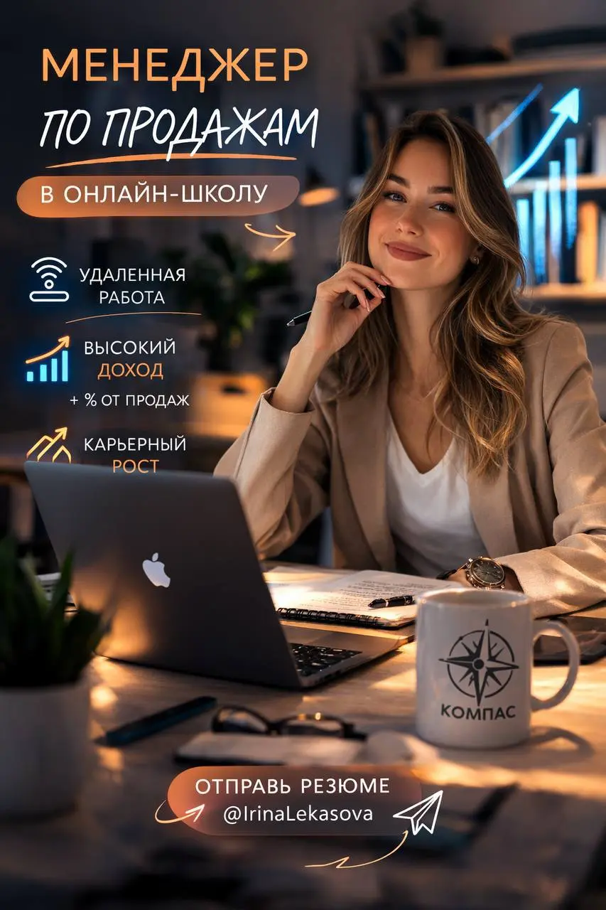 МЕНЕДЖЕР ПО ПРОДАЖАМ
От 25 000₽ + 5% от продаж
онлайн-школа управления персоналом «Компас»
• Москва
• Продажи
• @IrinaLekasova
В этом посте были ссылки, но мы их удалили по правилам Сетки | Сетка — социальная сеть от hh.ru
