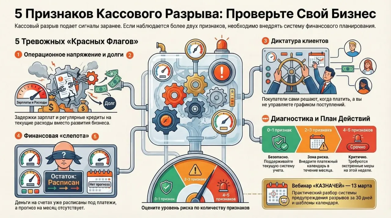 5 признаков, что у вас скоро будет кассовый разрыв
Сохраните этот пост.
После праздников проверьте себя по чек-листу.
Я работаю с финансами с 1994 года | Сетка — социальная сеть от hh.ru