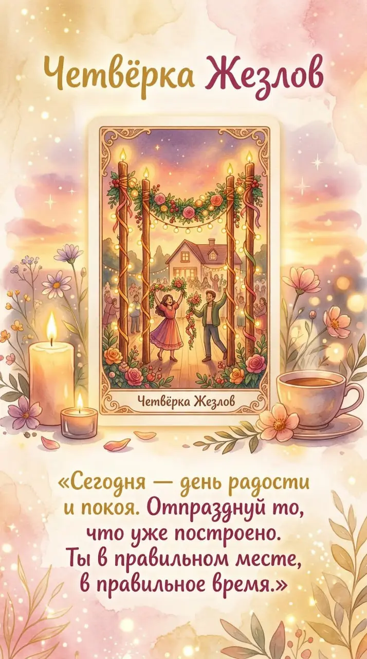 Карта Дня - изысканная и вдохновляющая Четвёрка Жезлов | Сетка — социальная сеть от hh.ru