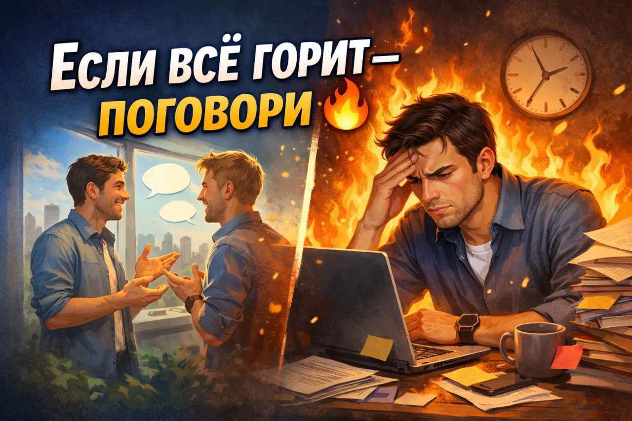 Если всё горит — поговори 🔥
Это была уже третья неделя подряд, когда у меня в понедельник выходной. Да-да, на прошлой неделе я вообще прогулял — прям как в школе | Сетка — социальная сеть от hh.ru